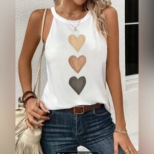Women's Heart-shaped Printed Round Neck Thank Top Halter Sleeveless Pull On M
